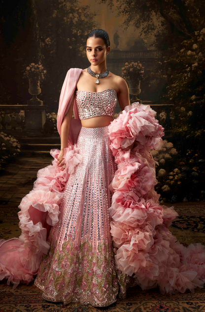 Pink Floral Sequin Lehenga Set