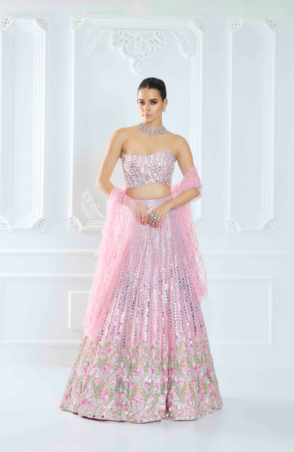Pink Floral Sequin Lehenga Set