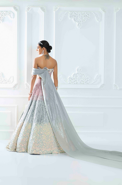 Rose Gold Tri-Colored Shaded Sequin Lehenga Set