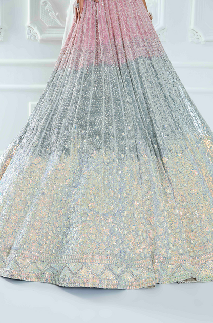 Rose Gold Tri-Colored Shaded Sequin Lehenga Set