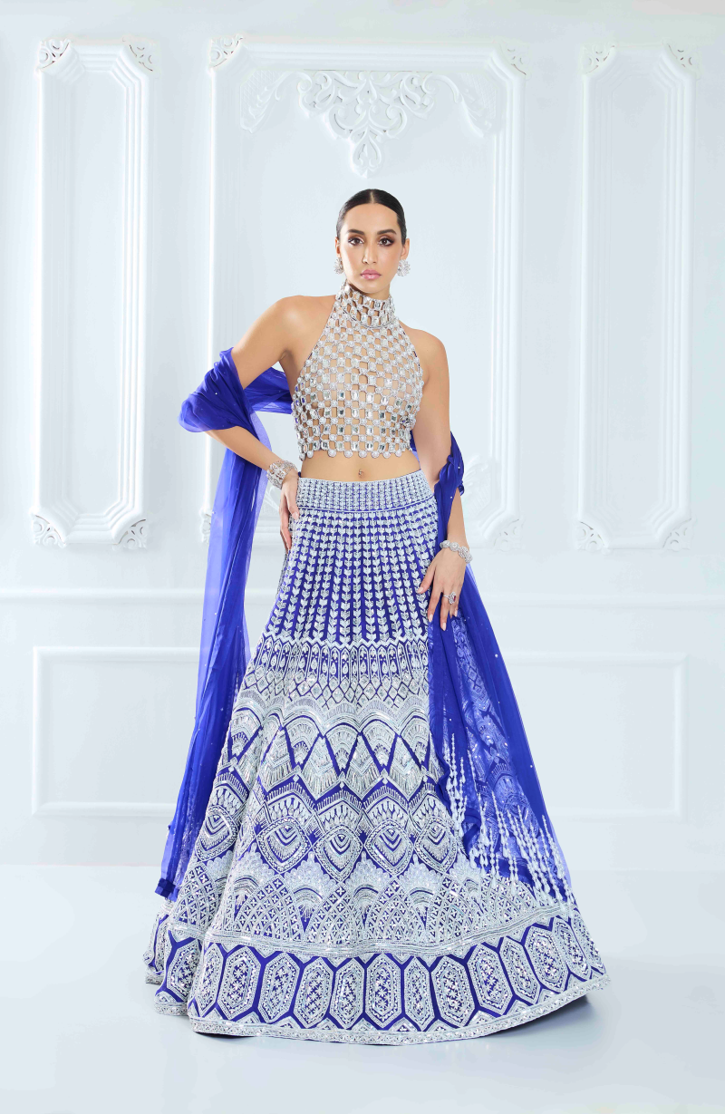 Electric Blue Organza Embroidered Lehenga Set
