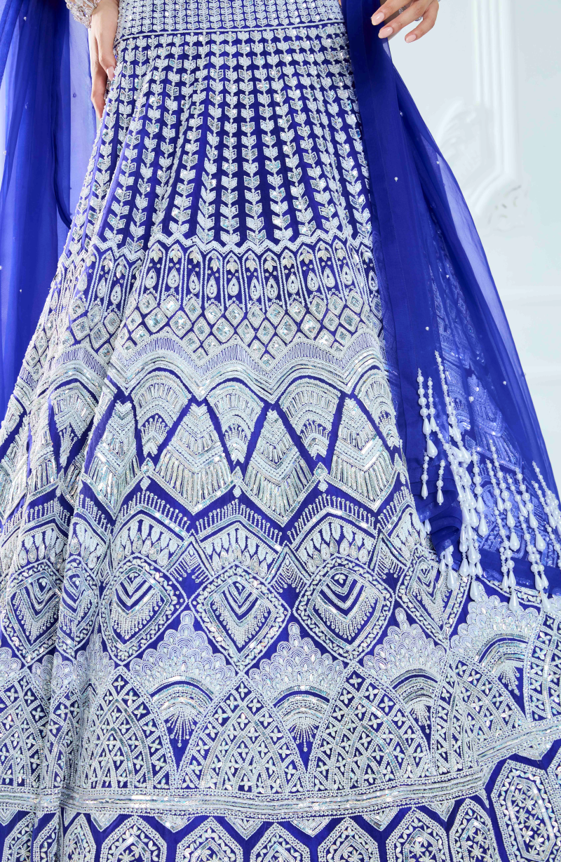 Electric Blue Organza Embroidered Lehenga Set