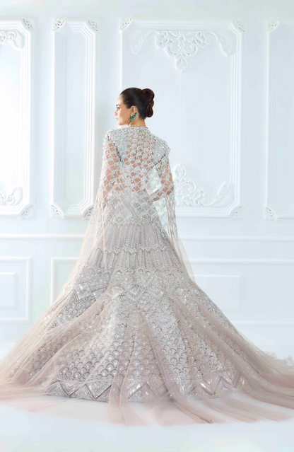 Grey Organza Silver Embroidered Lehenga Set