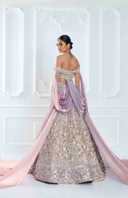 Mauve Organza 3D Flower Sequin Lehenga Set