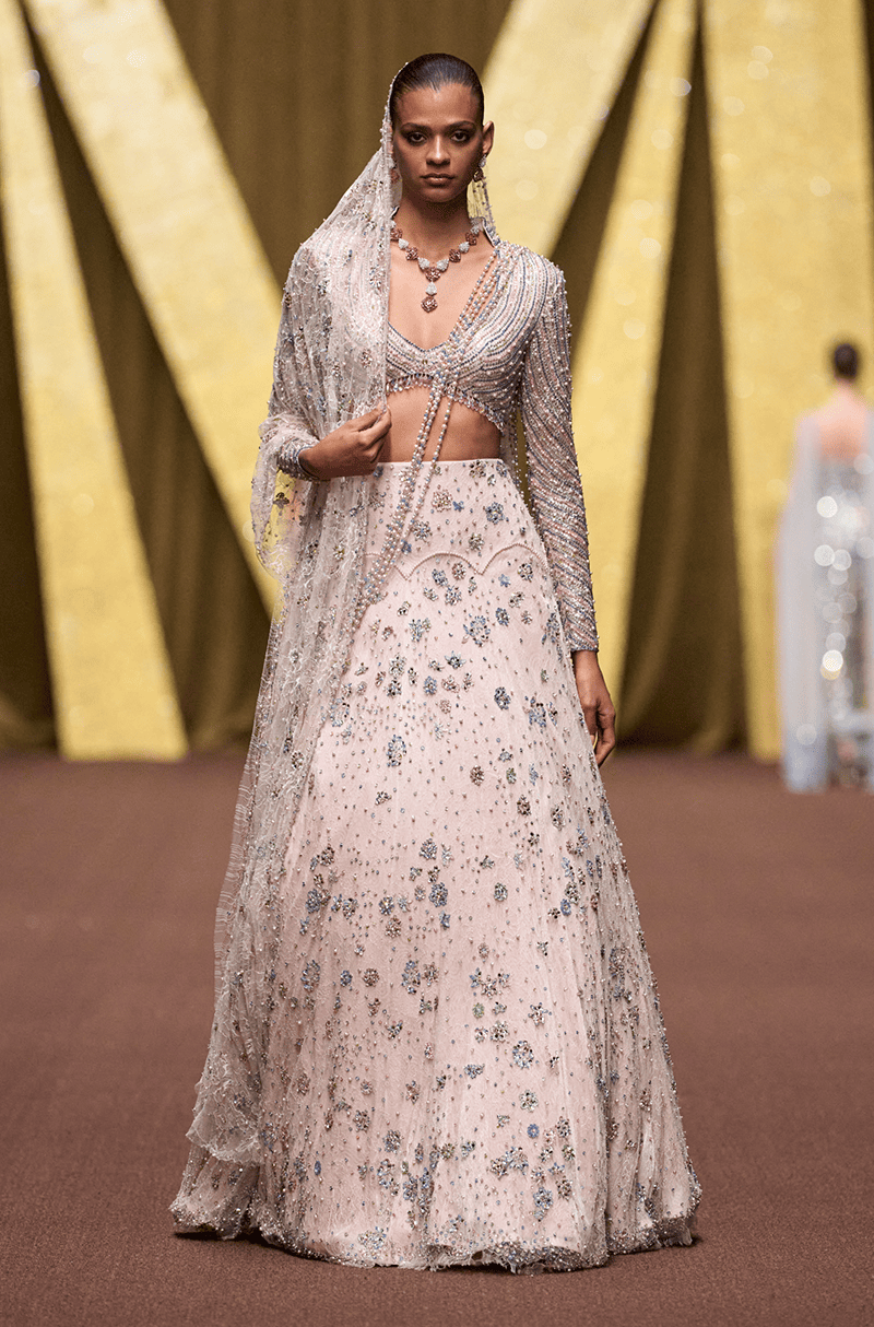 Dusty Ivory French Lace Lehenga Set