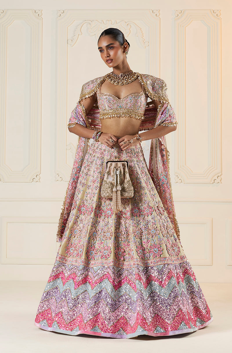 Badami With Multicoloured 3D Flowers Lehenga Set