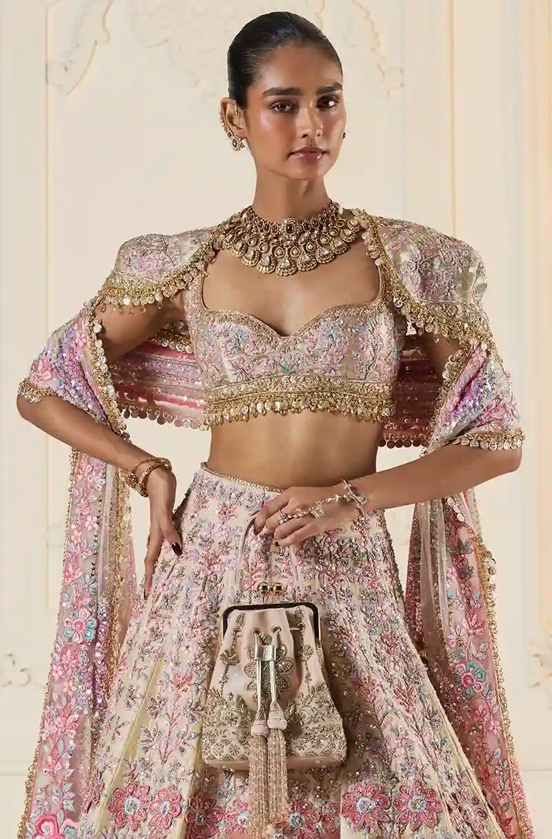 Badami With Multicoloured 3D Flowers Lehenga Set