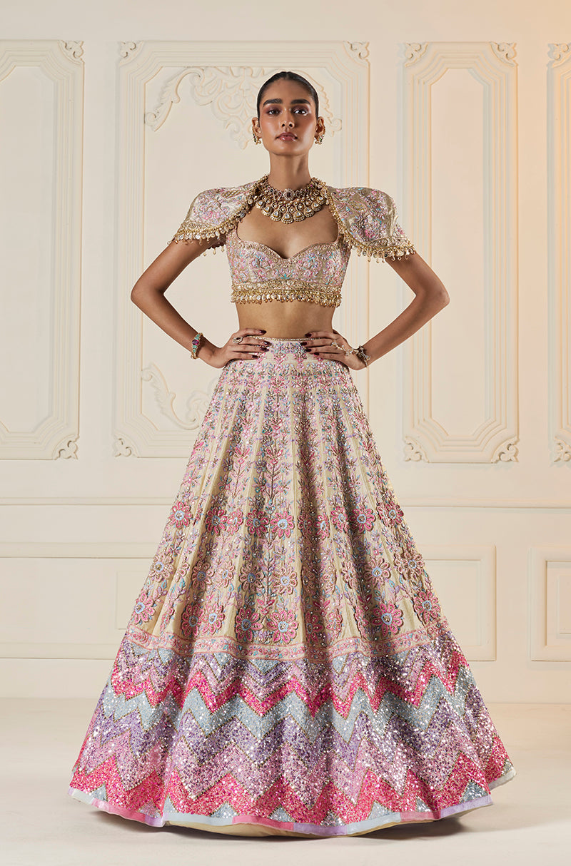 Badami With Multicoloured 3D Flowers Lehenga Set