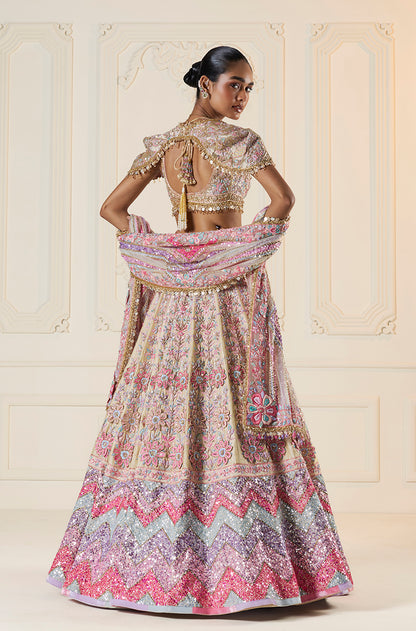 Badami With Multicoloured 3D Flowers Lehenga Set
