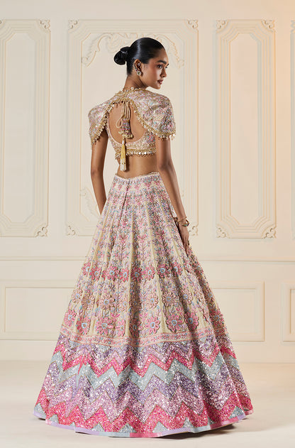 Badami With Multicoloured 3D Flowers Lehenga Set