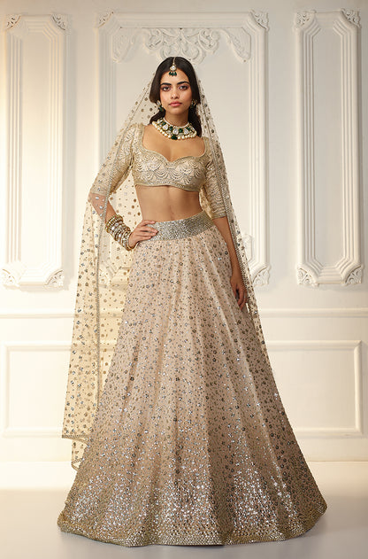 Beige with Gold Floral Taban Embroidered Lehenga Set