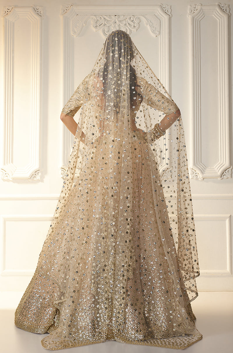 Beige with Gold Floral Taban Embroidered Lehenga Set