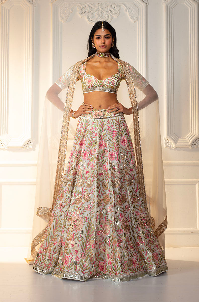 Multicolor Floral Embroidered Georgette Lehenga Set