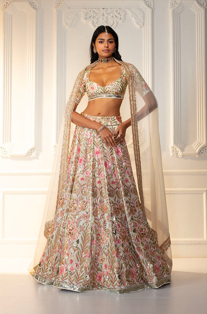 Multicolor Floral Embroidered Georgette Lehenga Set