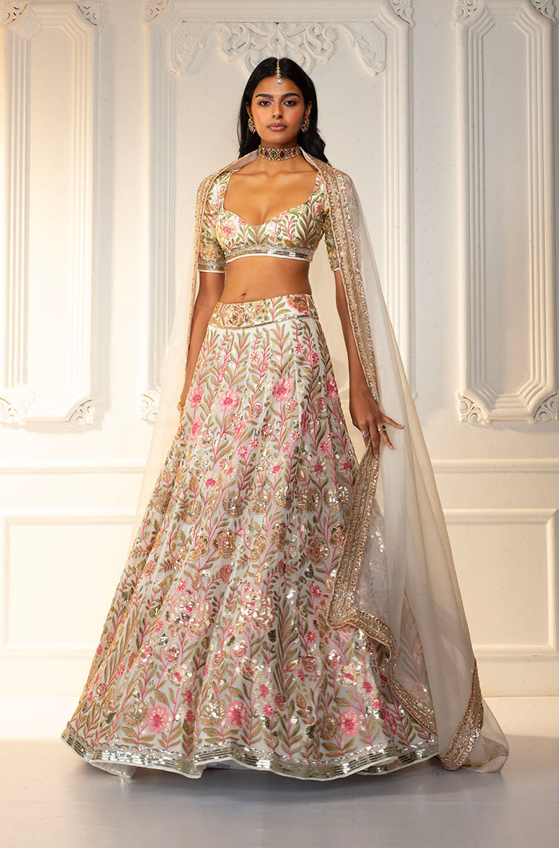 Multicolor Floral Embroidered Georgette Lehenga Set