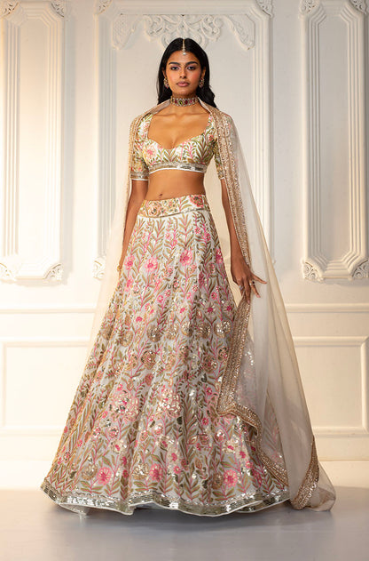 Multicolor Floral Embroidered Georgette Lehenga Set