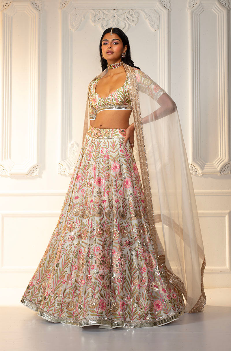 Multicolor Floral Embroidered Georgette Lehenga Set