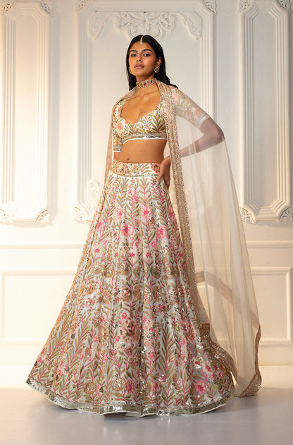Multicolor Floral Embroidered Georgette Lehenga Set