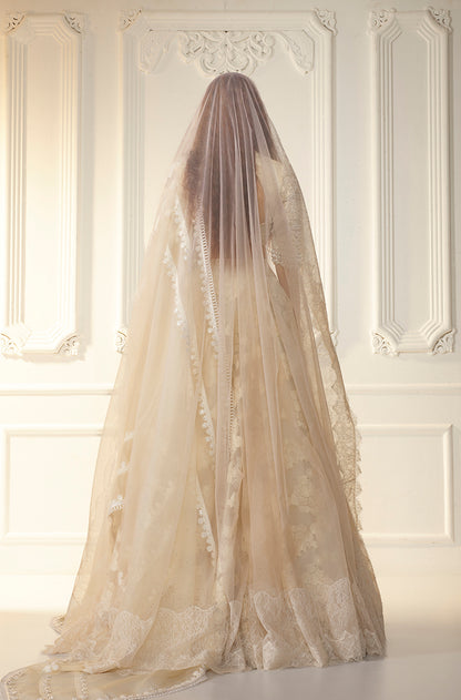 Ivory Floral Threadwork Organza Lehenga Set