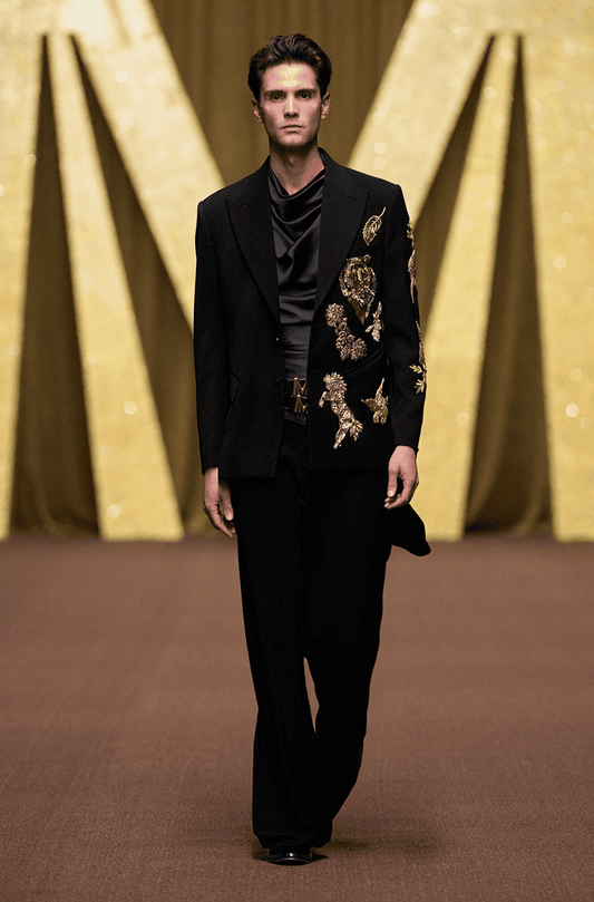 Black & Gold One Side Multiple Motif Blazer Set