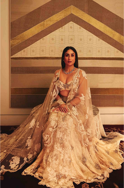 Kareena Kapoor Khan in our Nude Embroidered Draped Saree Set