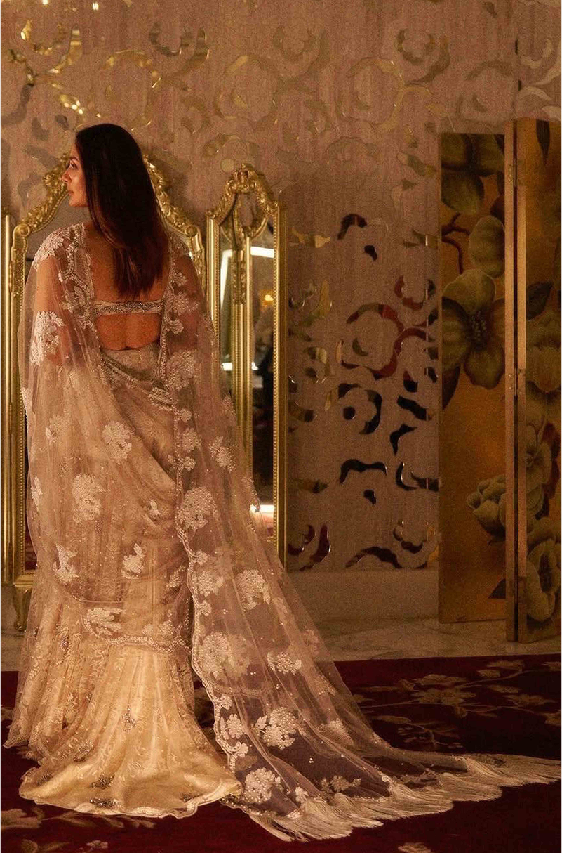 Kareena Kapoor Khan in our Nude Embroidered Draped Saree Set