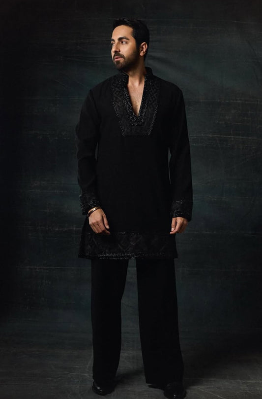 Ayushmann Khurrana in our Black Placket Embroidered Kurta Set