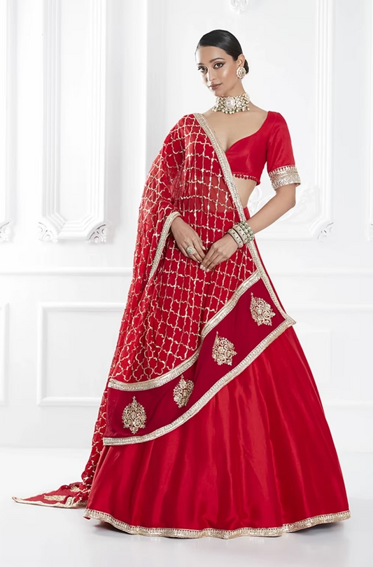 Red Embroidered Lehenga Set