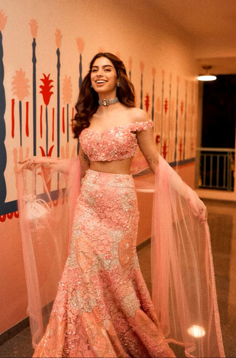 Khushi Kapoor in our Pink Embroidered Lehenga Set