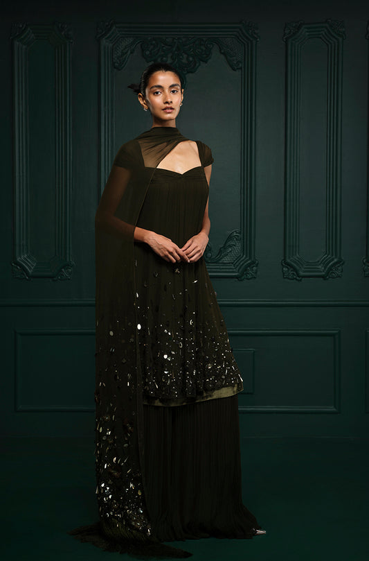 Olive Chiffon Sharara Set