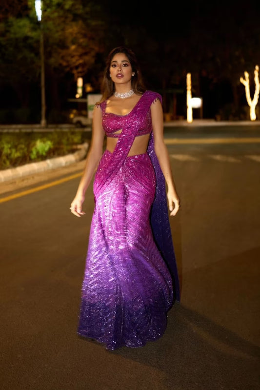 Janhvi Kapoor in our Purple Shaded Embellished Saree Set
