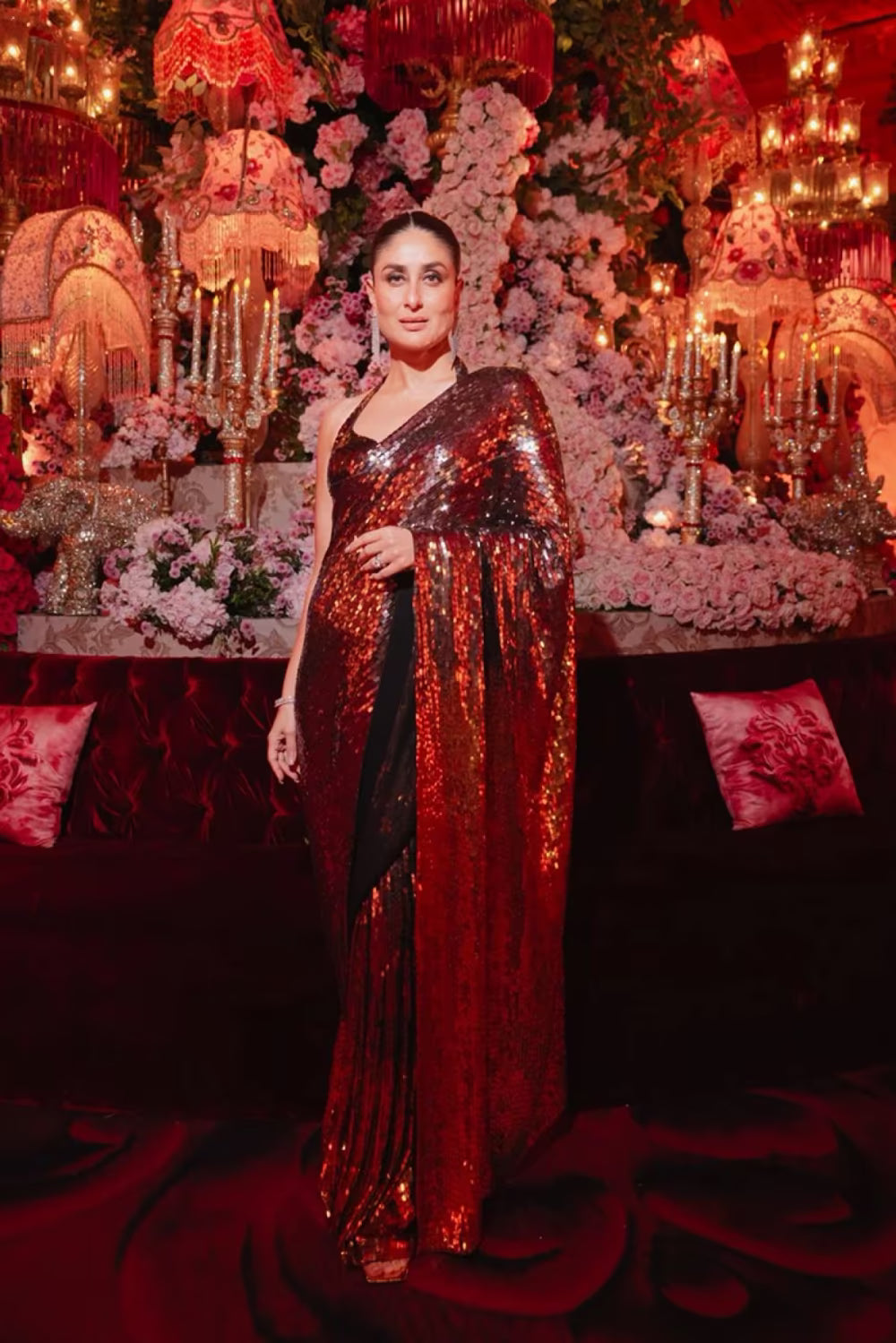 Kareena Kapoor in our Black and Gold Sequin Saree Set
