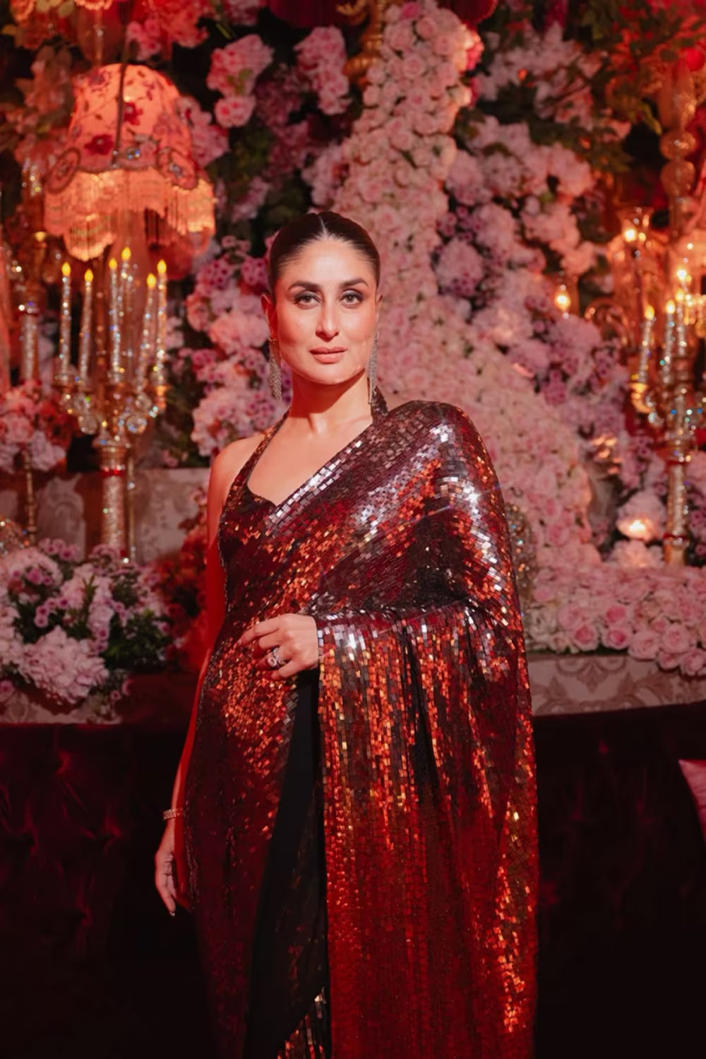 Kareena Kapoor in our Black and Gold Sequin Saree Set