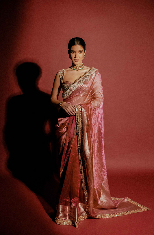 Shanaya Kapoor in our Pink Tissue Saree Set