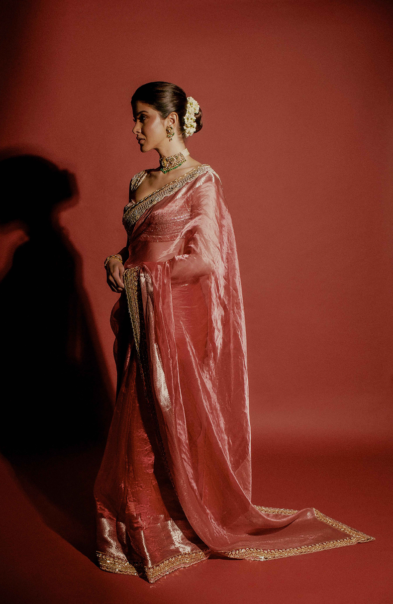 Shanaya Kapoor in our Pink Tissue Saree Set