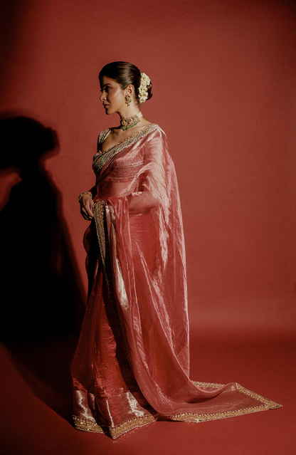 Shanaya Kapoor in our Pink Tissue Saree Set