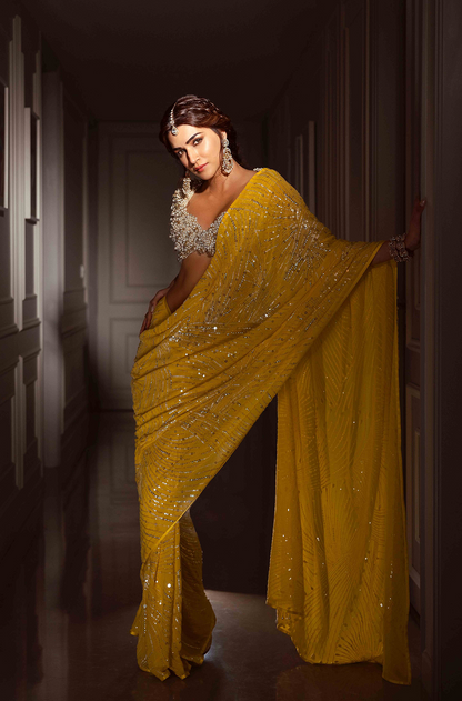 Kriti Sanon in our Yellow Sequin Saree Set