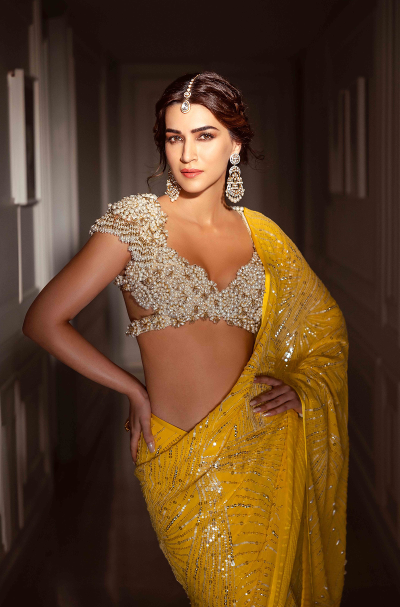 Kriti Sanon in our Yellow Sequin Saree Set