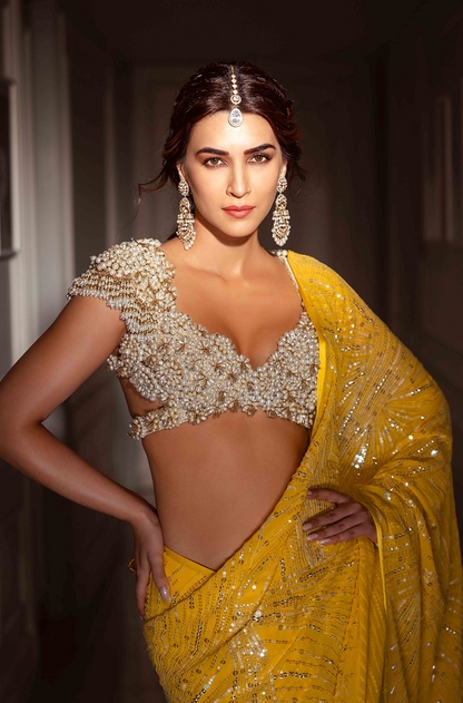 Kriti Sanon in our Yellow Sequin Saree Set