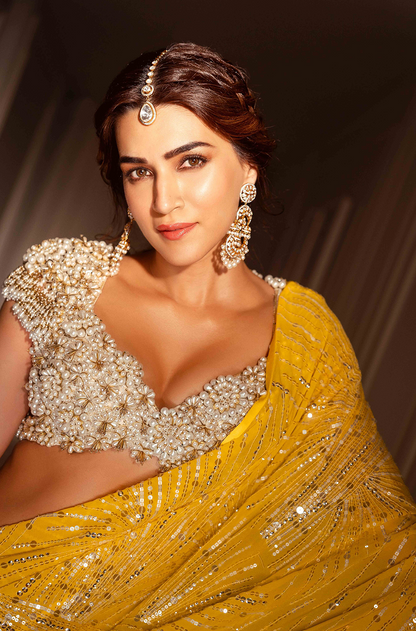 Kriti Sanon in our Yellow Sequin Saree Set