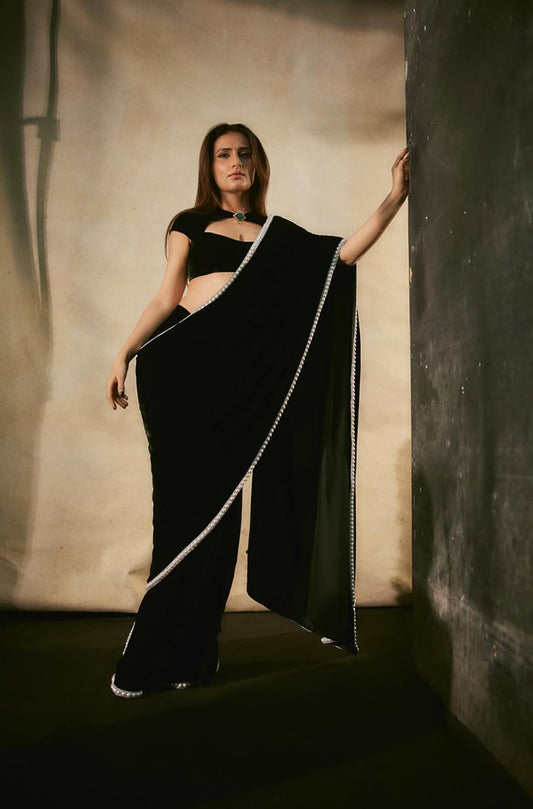 Fatima Sana Shaikh in our Black Velvet Stitched Saree Set