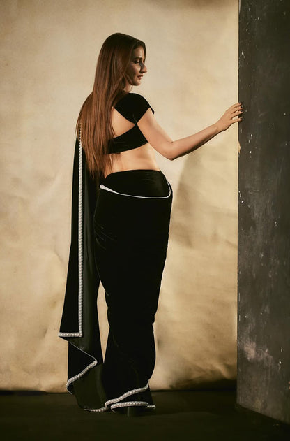 Fatima Sana Shaikh in our Black Velvet Stitched Saree Set