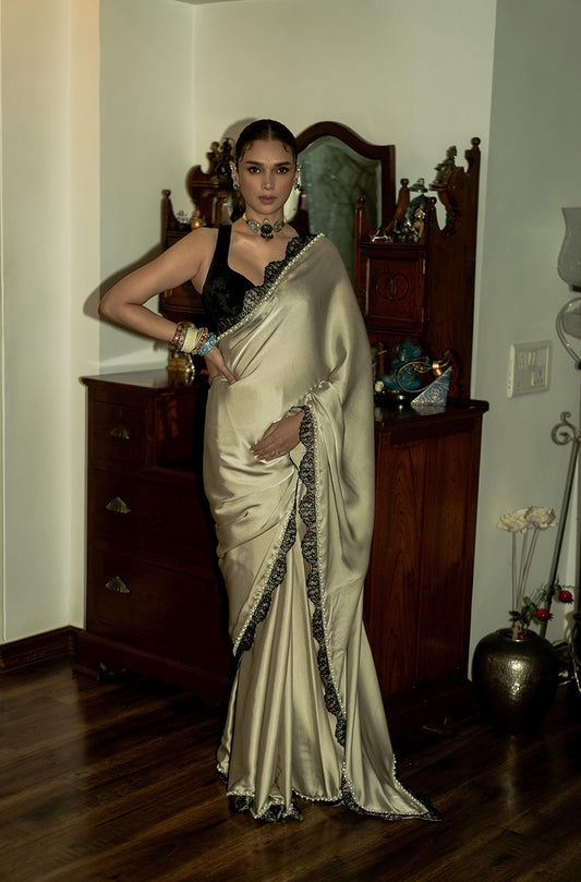 Aditi Rao Hydari in our Champagne with Scallop Border Saree Set