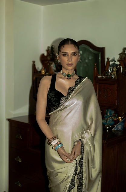 Aditi Rao Hydari in our Champagne with Scallop Border Saree Set