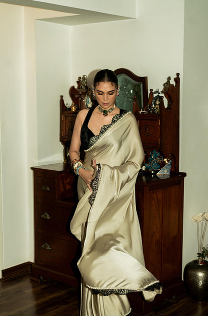 Aditi Rao Hydari in our Champagne with Scallop Border Saree Set