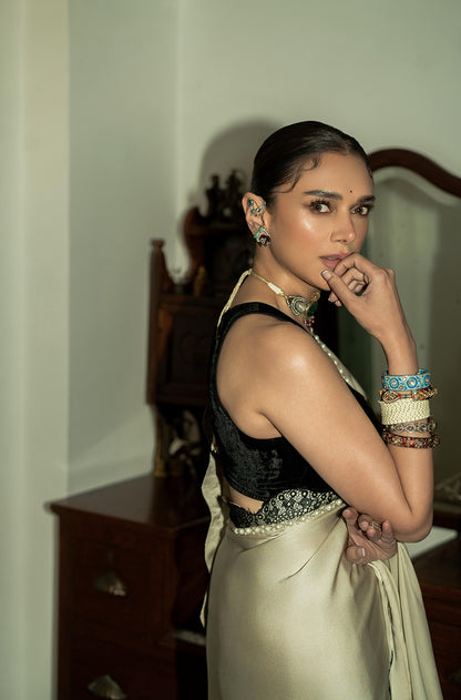 Aditi Rao Hydari in our Champagne with Scallop Border Saree Set