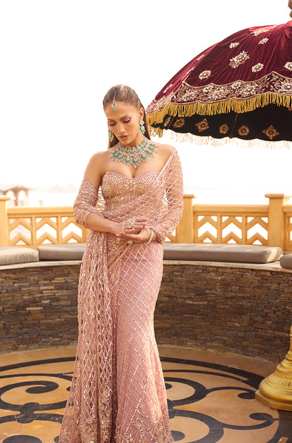 Jennifer Lopez in our Soft Blush-Rose Hue Cut-Work Embroidered Saree Set