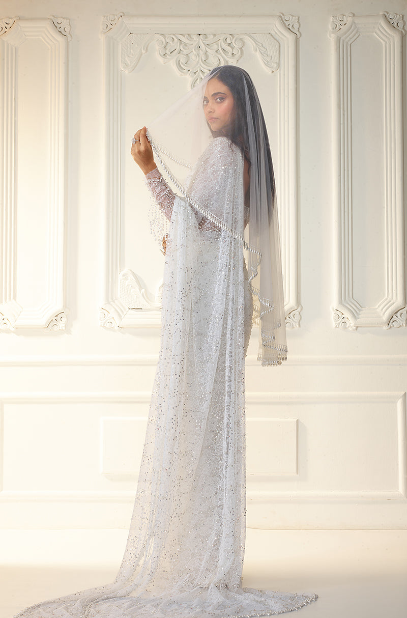 White Lace Saree Set