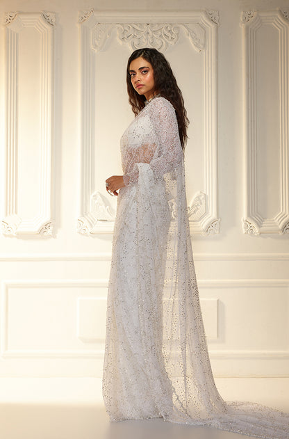 White Lace Saree Set