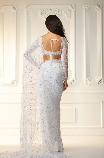 White Lace Saree Set